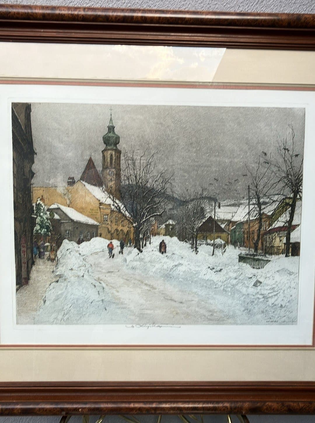 1940's Signed Picture from Austria. Beautiful wood frame.