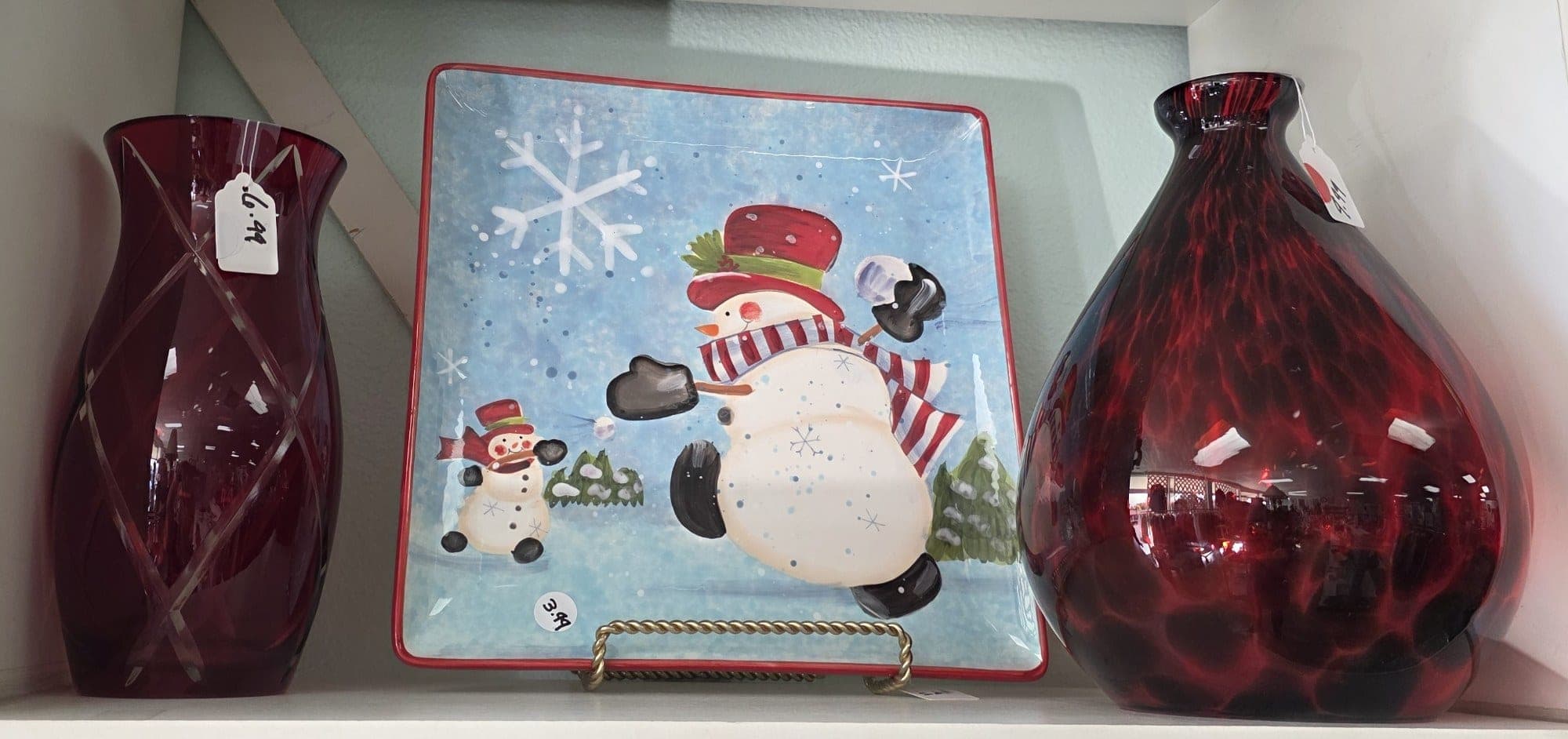 Hand Painted Snowmen Platter and Vases